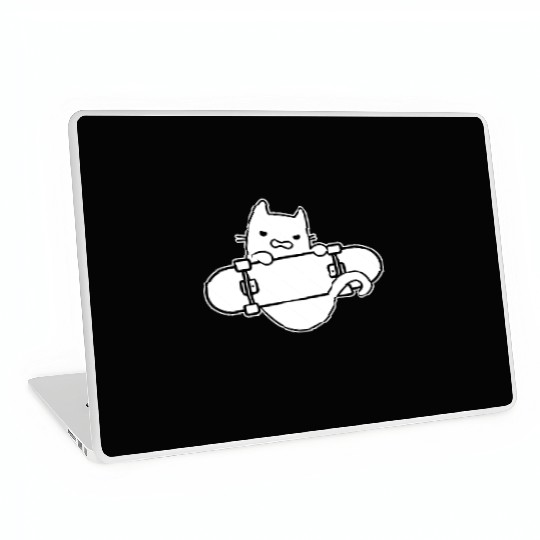 Angry Cat And Skateboard Skateboarding Outline Laptop Skins