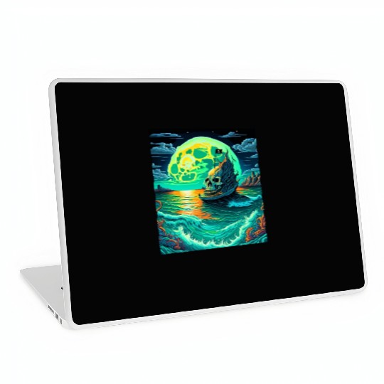 Pirate Ship With A Skull At Full Moon Laptop Skins