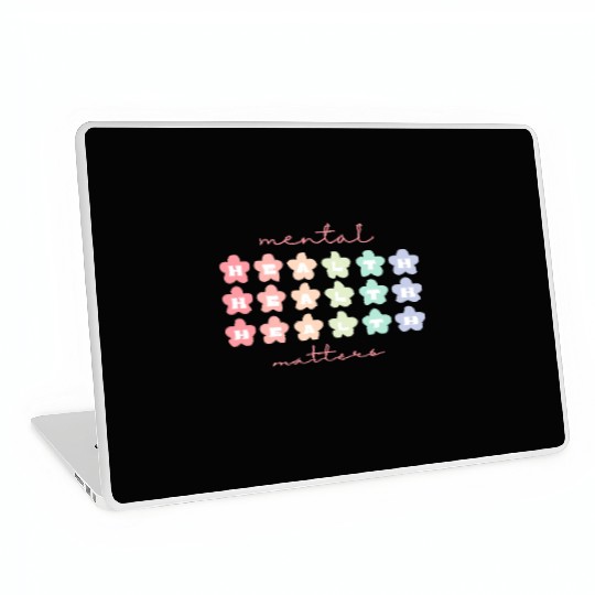 Mental Health Matters Retro Flowers Pastel Rainbow Laptop Skins