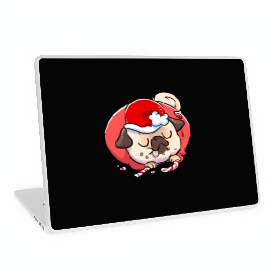 Pug Elf Candy Cane Laptop Skins