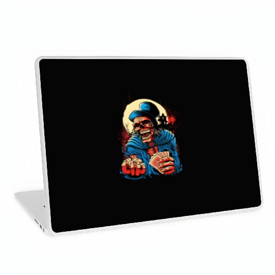 skeleton holding playing cards and dice art Laptop Skins