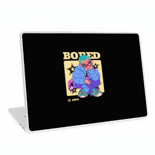 Black Cream Blue Y2K Anime Illustrated Bored Laptop Skins