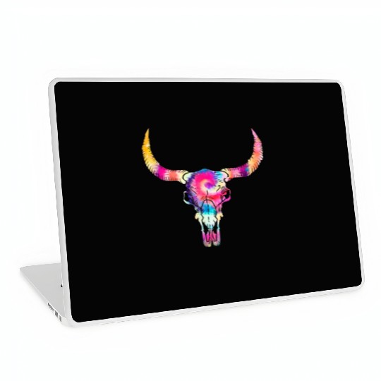 Cow Laptop Skins, Cow Skull Tie Dye Watercolor Laptop Skins, Cow