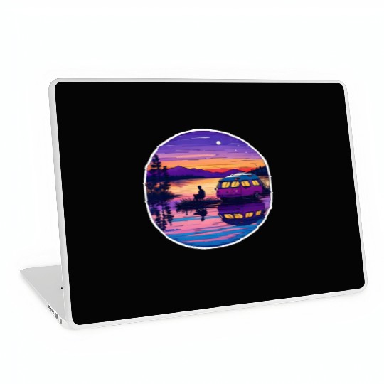 A Camper Enjoying A Peaceful Lakeside Laptop Skins