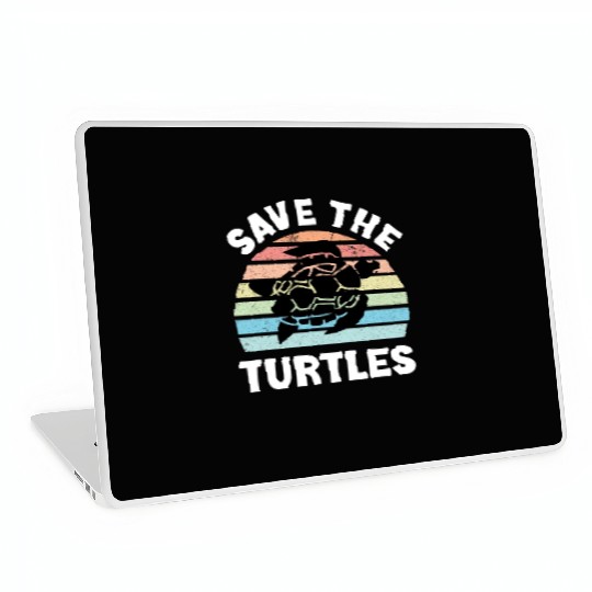 Save The Turtles Sea Turtle Retro Sunset Laptop Skins
