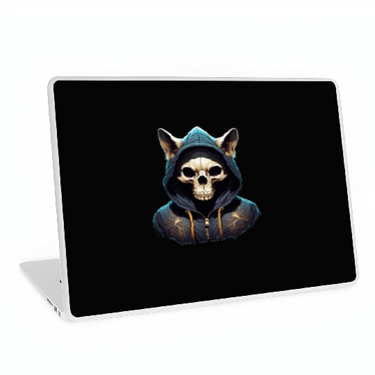 Hooded Feline Skull: Skeletal Elegance with Claw Laptop Skins