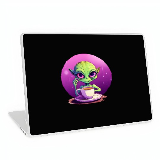 midnight Coffee: The Green Alien Drinker Laptop Skins