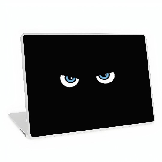 Black Cat Blue Eyes | Halloween Gift For Cat Lover Laptop Skins