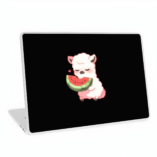 Adorable Kawaii Llama Savoring Sweet Watermelon Laptop Skins