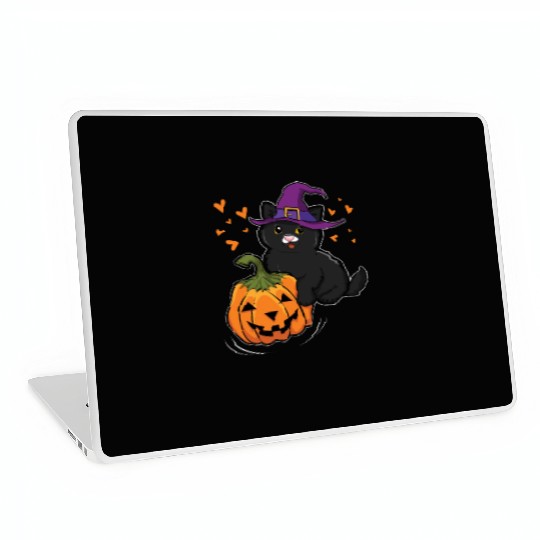 Witch Cat In Pumpkin Cool Creepy Halloween Laptop Skins