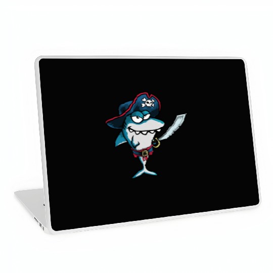Funny Evil Smiling Pirate Shark Captain of the Sea Laptop Skins