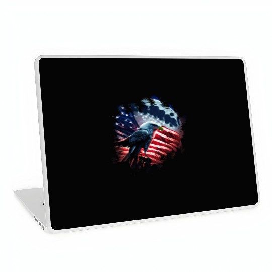 America eagle under Moon with American Flag Laptop Skins