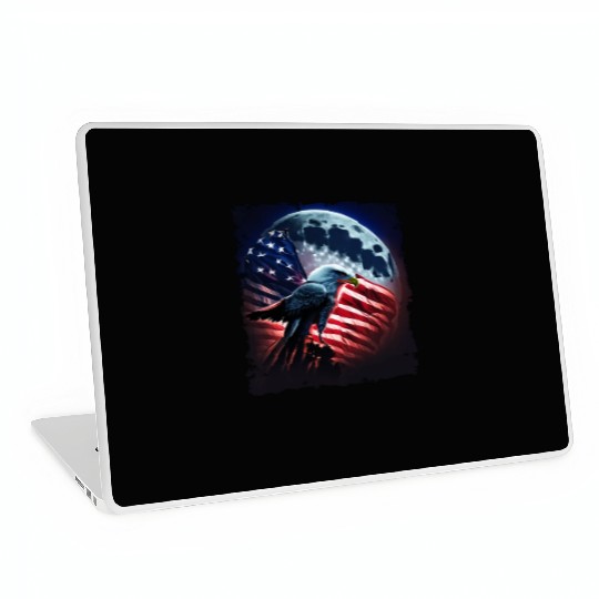 America eagle under Moon with American Flag Laptop Skins