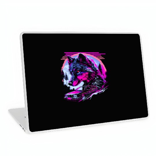 Retro Synthwave Gangster Wolf Laptop Skins