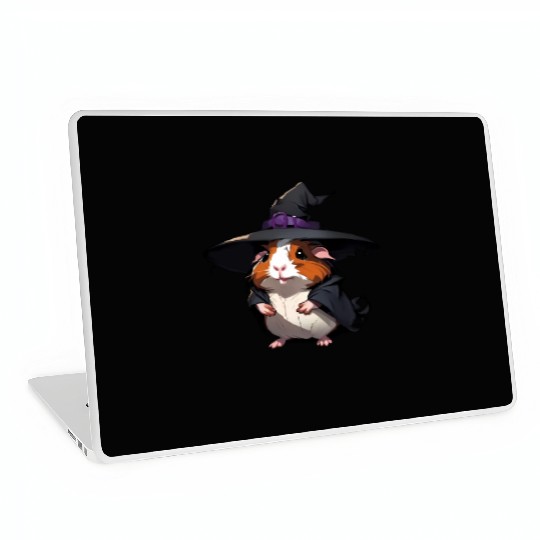 Cute Halloween guinea pig with a witch hat. Laptop Skins