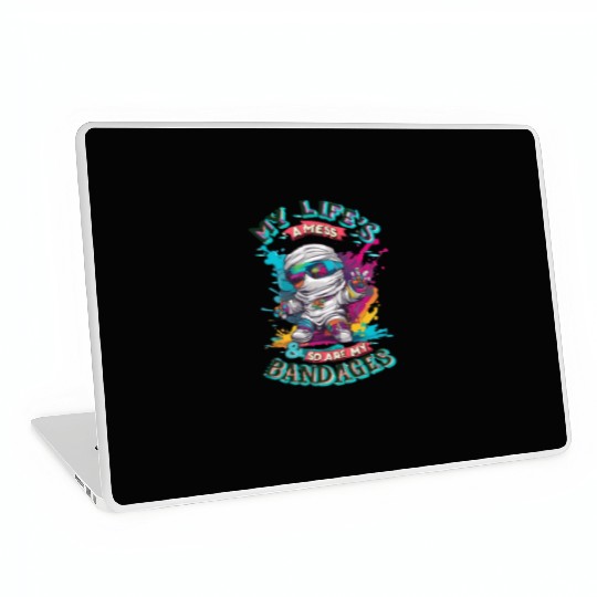 My Life's A Mess Funny Cute Halloween Mummy Design Laptop Skins