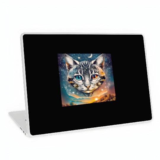 Cat With Two Different Color Eyes Fantasy Art Laptop Skins