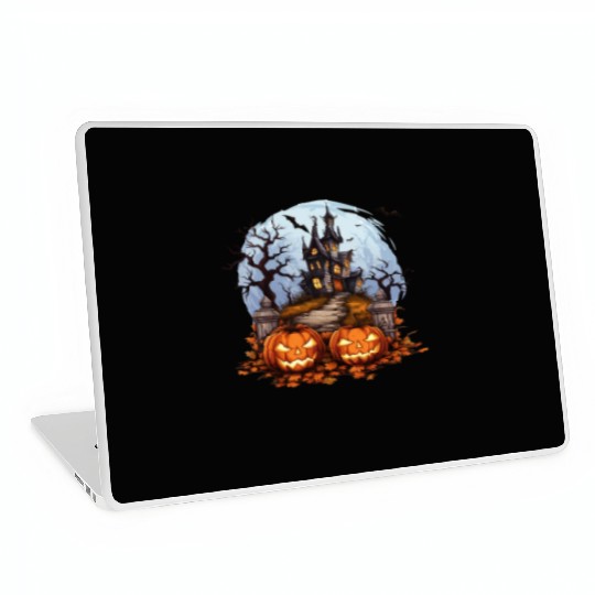 Spooky Haunted House Halloween Pumpkin Bat Laptop Skins