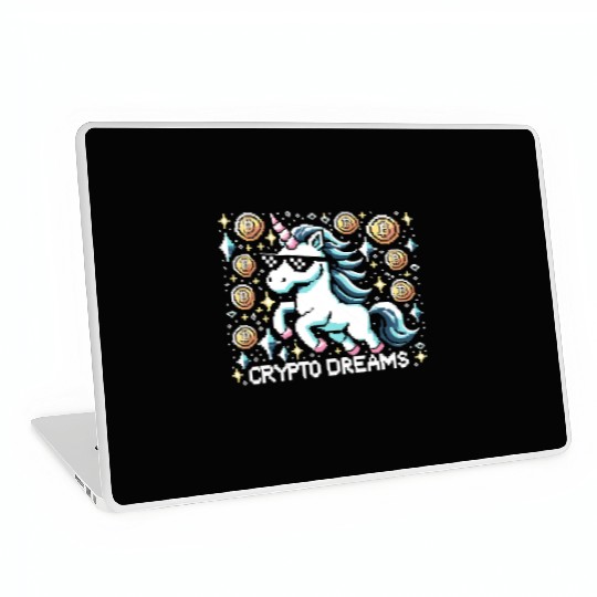 Crypto Dreams - 8-bit Unicorn Amidst Digital Coins Laptop Skins