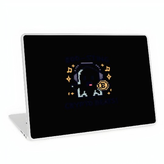 Quirky 8-Bit Ghost with Crypto Beats - Halloween Laptop Skins