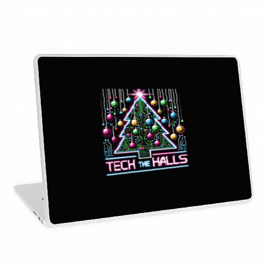 Tech the Halls - Christmas Tree in 8-bit Neon Laptop Skins