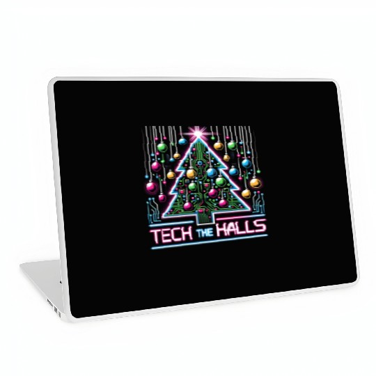 Tech the Halls - Christmas Tree in 8-bit Neon Laptop Skins