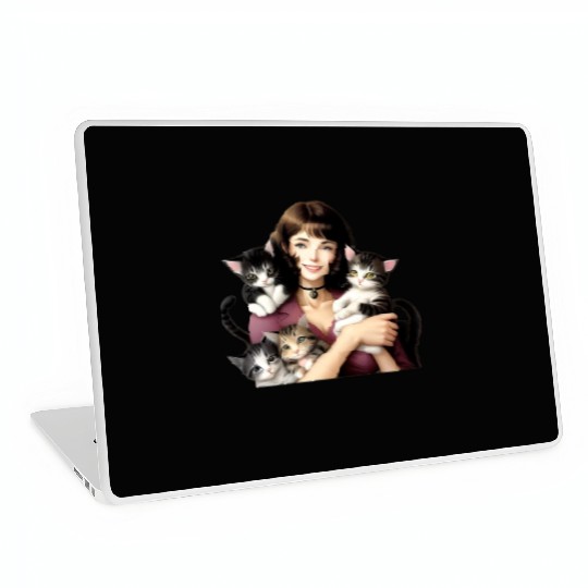 Pretty Cat Lady with Cute Kittens Laptop Skins