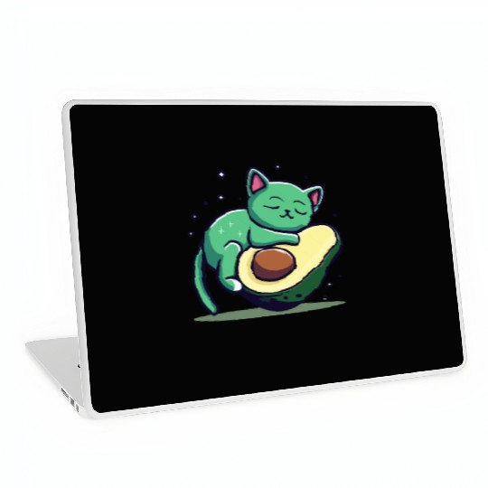 Green Cat Sleeping On An Avocado Laptop Skins