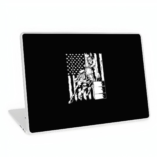 4th Of July Cowgirl Barrel Racing American Flag Laptop Skins