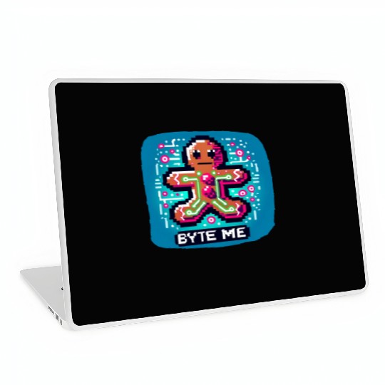 Neon Cyberpunk Gingerbread - "Byte Me" Christmas Laptop Skins