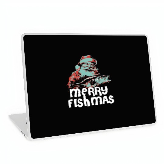 Funny Santa Claus Fishing Merry Fishmas Christmas Laptop Skins