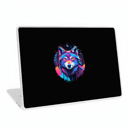 Eerie Blacklight Wolf Laptop Skins - Neon Colors