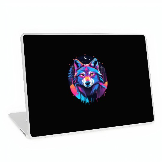 Eerie Blacklight Wolf Laptop Skins - Neon Colors