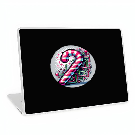 Neon Cyberpunk Candy Cane 8-Bit Pixel Christmas Laptop Skins