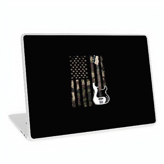 bass guitar american flag, funny bass player Laptop Skins