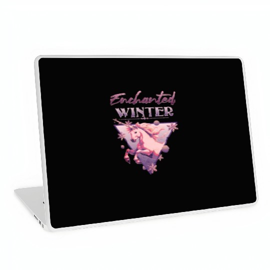 Enchanted Winter 80s Retro Lilac Unicorn Laptop Skins