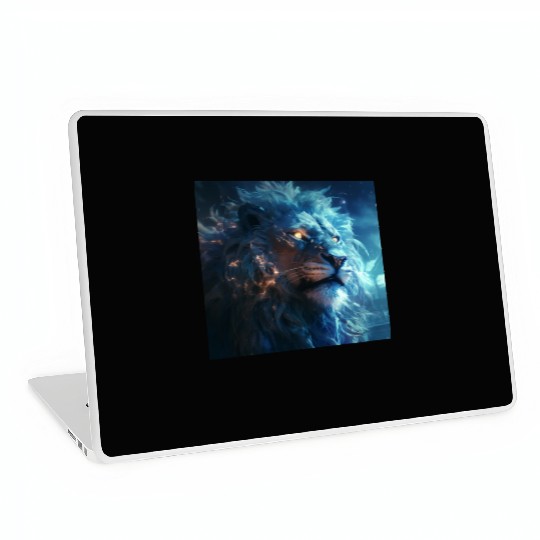 Blue Fantasy Lion Face with Gold Eyes Laptop Skins
