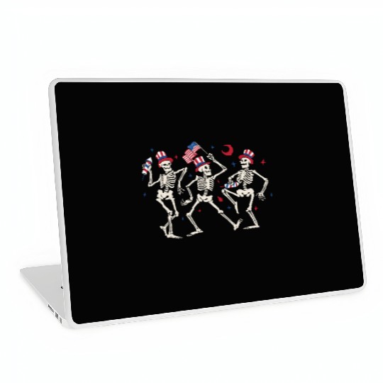 Three USA Skeleton Patriots Dancing with US Flag Laptop Skins