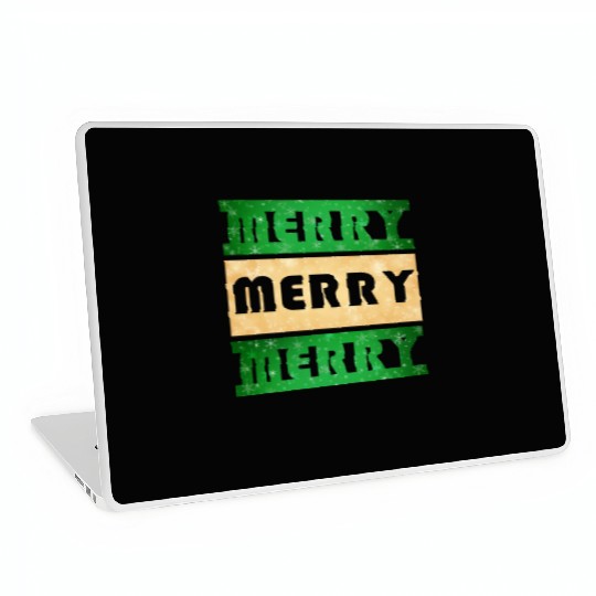 Merry Merry Merry Green and Gold Laptop Skins