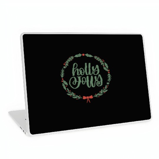 Holly Jolly Sage Green Christmas Wreath Fun Laptop Skins