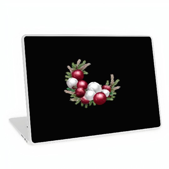 Cranberry and White Christmas Greenery Decor Laptop Skins