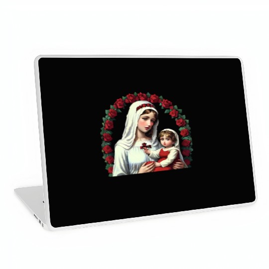 Mother Mary and Baby Jesus with Red Roses Laptop Skins