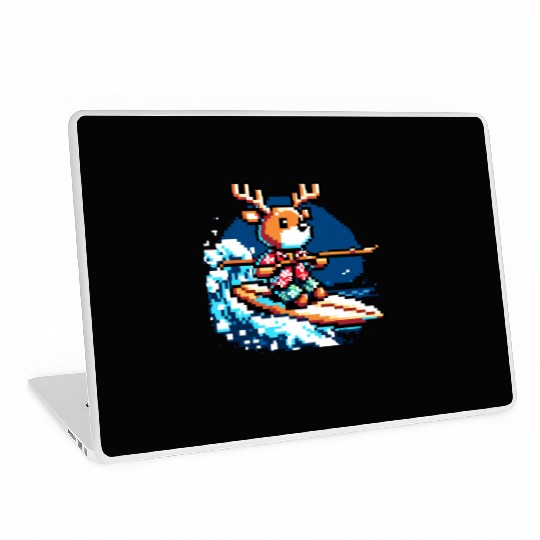 Surfing Reindeer: 8-Bit Holiday Wave Laptop Skins