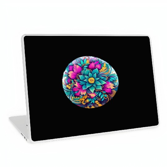 Botanical Neon Floral Circle Design Laptop Skins