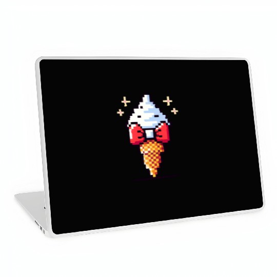 Whimsical 8-Bit Ice Cream: Retro Bow Tie Delight Laptop Skins