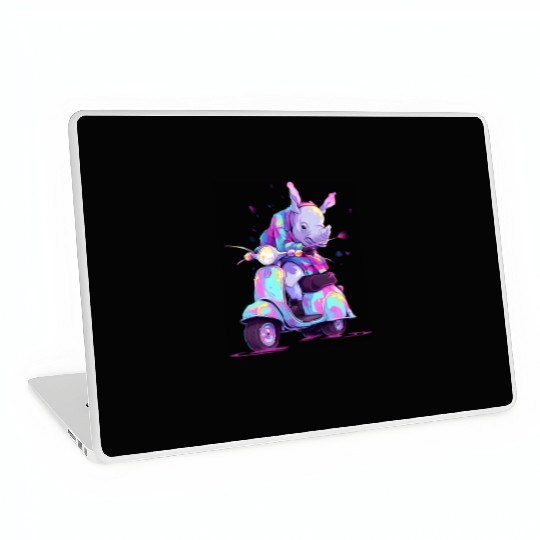 Rhino Riding Scooter Funny Rhinoceros Biker Moped Laptop Skins