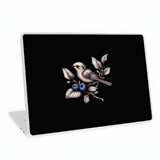 Bird on a Blueberry Branch Laptop Skins