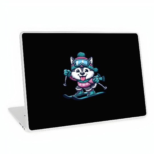 Husky on Skis - Funny Comic Winter Sports Laptop Skins