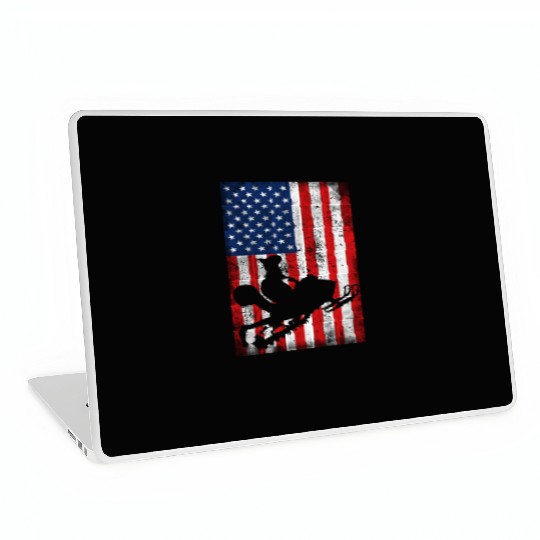 Cute Squirrel Snowmobile USA Flag Snowmobiling Laptop Skins