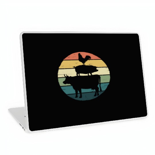 Retro Rainbow Stacked Farm Animals Cow Pig Rooster Laptop Skins